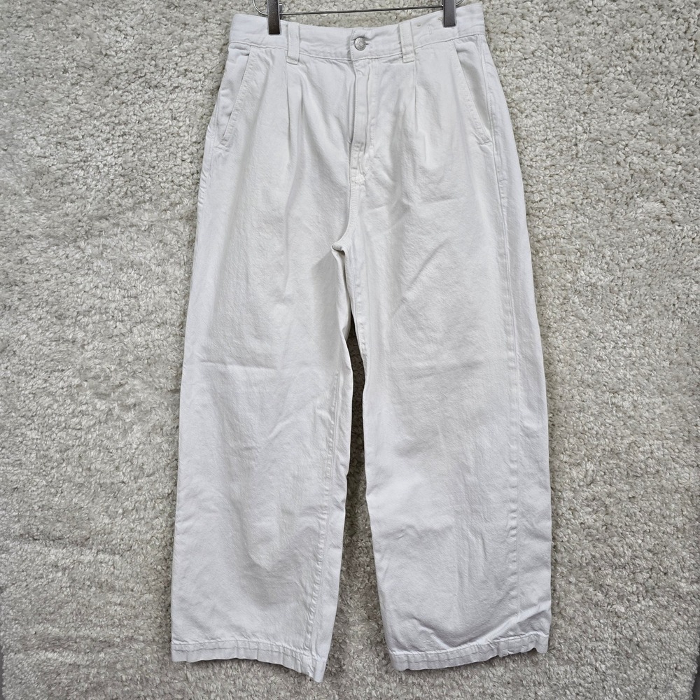 Madewell The Harlow Wide-Leg Jeans Women 27 White Pleated High Rise Cotton Denim
